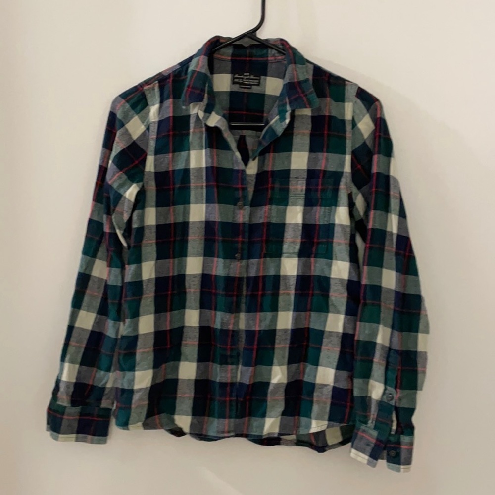 Madewell Green, red and cream plaid flannel